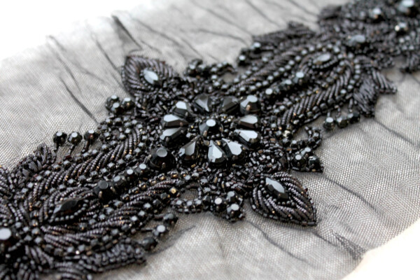Beaded Diamante Belt Trim or Motif in Black