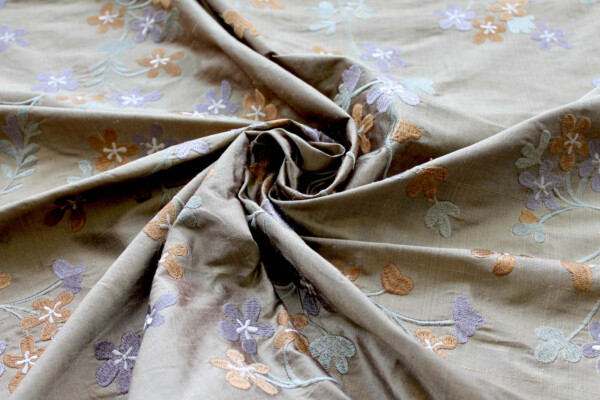 Floral Embroidered Silk Dupion - Golden fabric