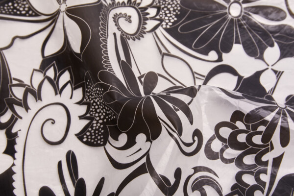 Floral Printed Clear Plastic - Black fabric