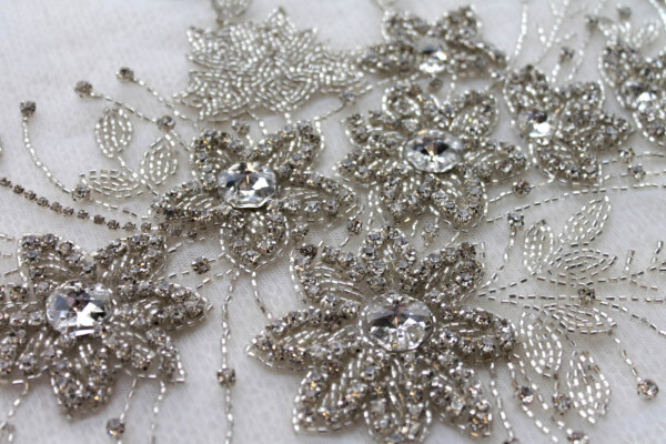 Large Floral Beaded Diamante Motif in Silver trim