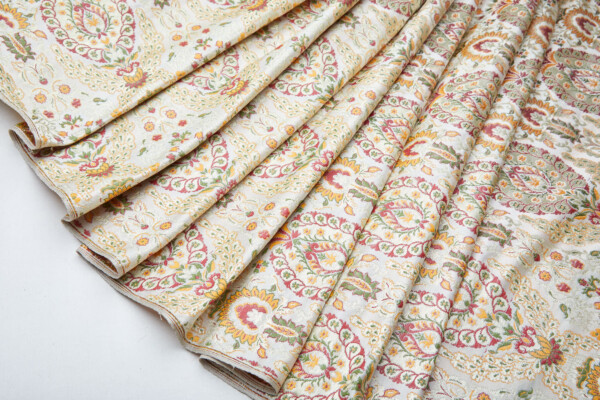 Heavy Banaras Brocade - Ivory / Orange fabric
