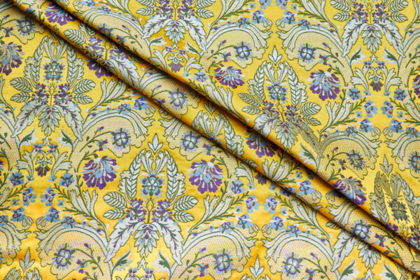 Heavy Banaras Brocade - Yellow / Lilac fabric