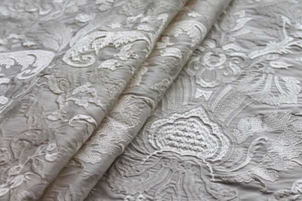 Heavy Jacquard Style Embroidery - Ivory fabric