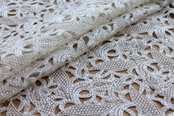 Ivory Embroidered Cut Out Organza fabric