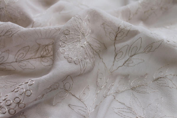 Metallic Floral Embroidery on Oyster Silk Chiffon fabric
