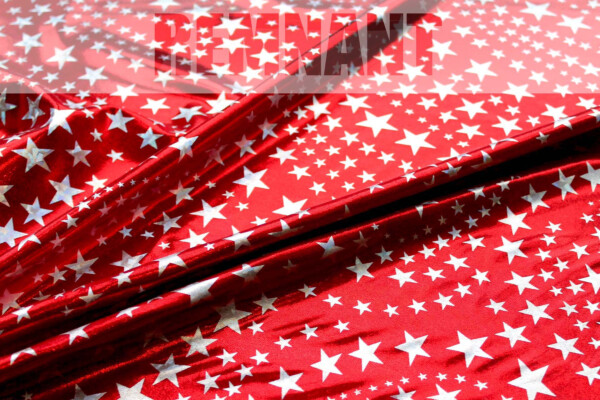 Star Pattern Metallic Foiled Lycra - Red - 1.9m Piece fabric