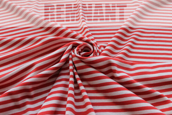 Tomato Red and Pinkish Ivory Stripe Jersey - 0.45m Piece fabric