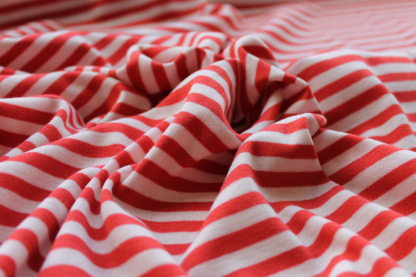 Tomato Red and Pinkish Ivory Stripe Jersey fabric