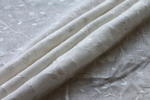 Ivory Floral Embroidered Linen fabric