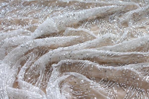 Clear Sequins and Beads on Tulle fabric