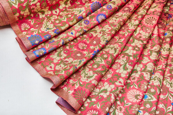 Heavy Banaras Brocade - Rose Pink/Multi fabric
