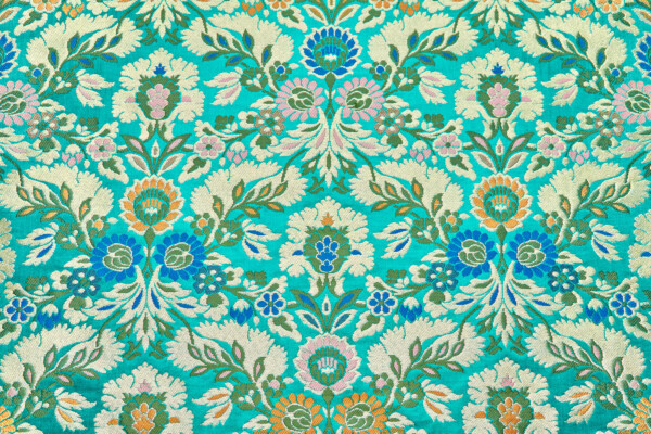 Heavy Banaras Brocade - Green Teal, Gold and Multi fabric