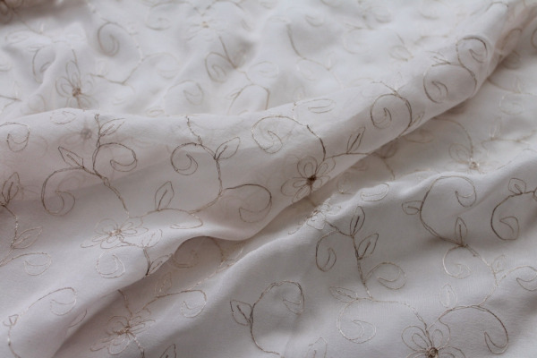 Metallic Floral and Swirl Embroidery on Blush Silk Chiffon fabric