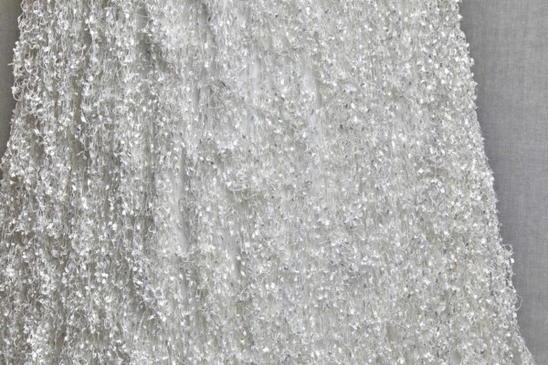 Chenille Tassels on Tulle - Ivory fabric