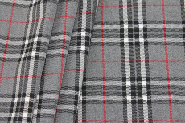Wool Tartan - Grey, White, Red, Black fabric