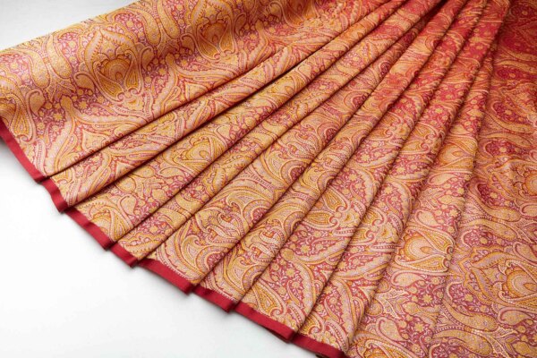 Banaras Brocade - Red Orange and Gold fabric