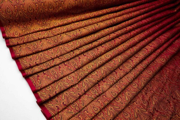Banaras Brocade - Red Orange and Black fabric