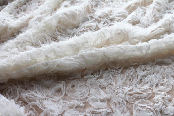 Ivory Tulle Applique Flowers fabric
