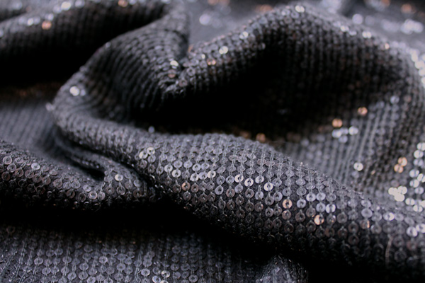 Micro Sequin On Silk Chiffon - Black fabric