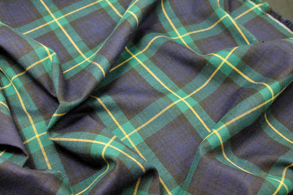 Navy, Green and Yellow Large Check Wool Suiting fabric