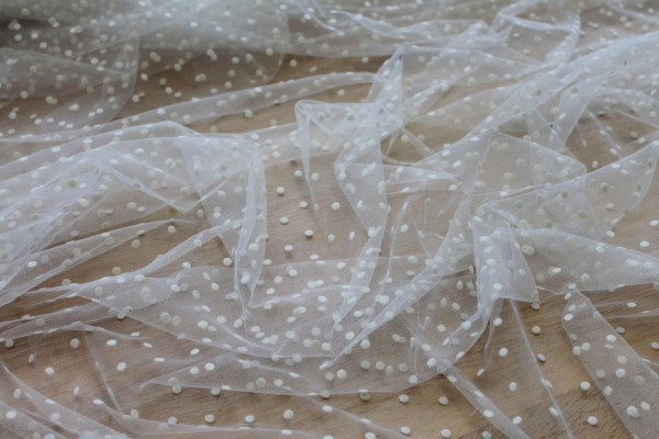 Flock Spot Polka Dot Tulle - Creamy Ivory - Medium Small fabric