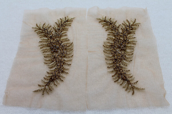 Beaded Diamante Trim or Motif in Gold - Pair