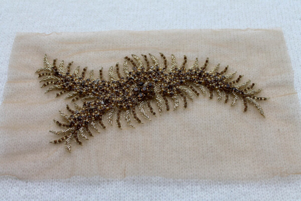 Beaded Diamante Trim or Motif in Gold - Left Side