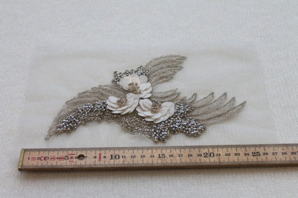 Floral Beaded Diamante Motif in Ivory - Left trim