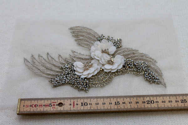 Floral Beaded Diamante Motif in Ivory - Right trim