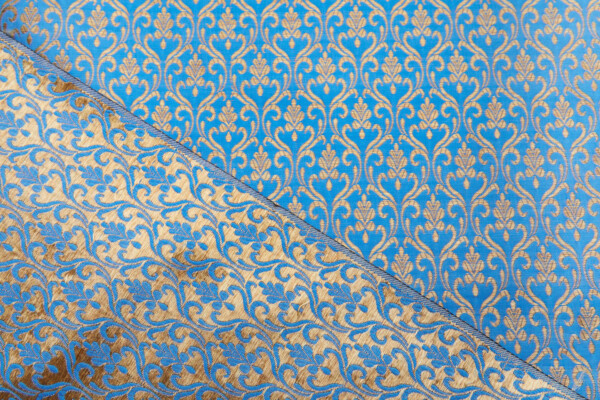 Bright Blue and Gold Ornamental Brocade fabric
