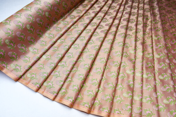Soft Banaras Brocade - Peach, Green and Pink fabric