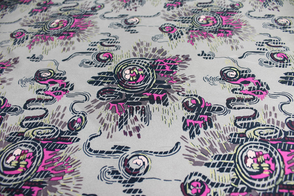 Printed Silk Fuji - Brown/ Pink fabric