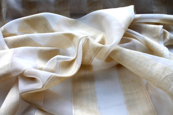 Jacquard Striped Silk Organza - Ivory and Pale Gold fabric