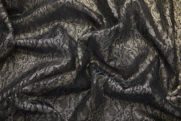 Foil Printed Lace - Black Gold fabric