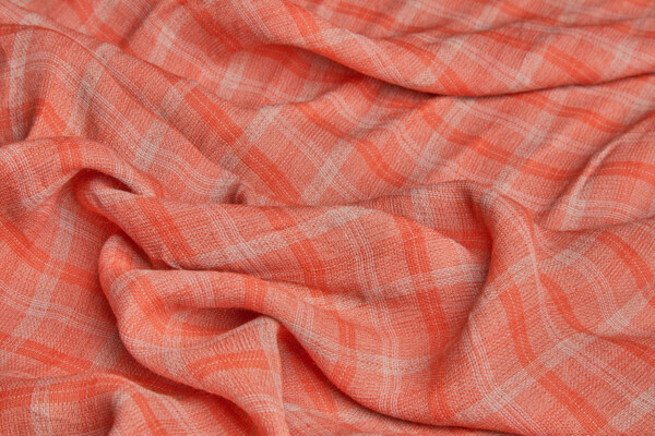 Poly Viscose Check - Hand Dyed and Washed - Tangerine and Twine Brown fabric