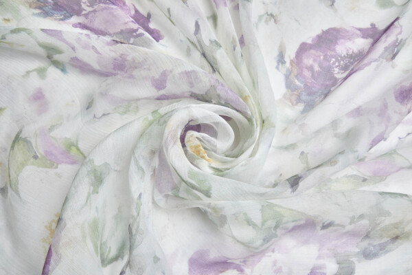 Delicate Watercolour Floral Print on Silk Gauze - Purple / Green fabric