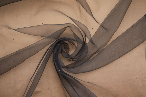Sheer Silk Gauze with Tiny Silver Studs - Black