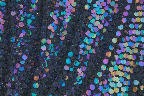Black Round Iridescent Sequins on Silk Chiffon fabric