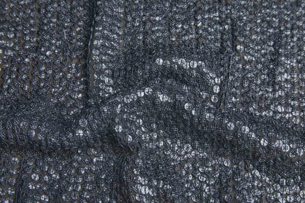 Textured Round Black Sequins on Black Silk Chiffon fabric