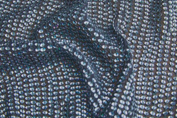 Small Oval Holographic Sequins on Black Silk Chiffon fabric