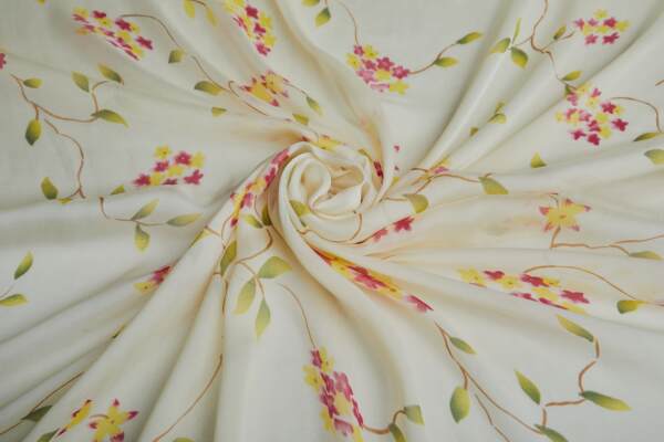 Soft Yellow Silk Chiffon with Delicate Floral Print fabric