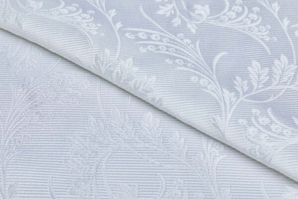 Floral Scroll on Ottoman Rib Texture  - White fabric