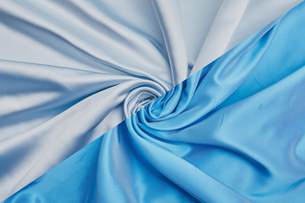 French Double Sided Acetate Duchess Satin - Ivory shot Azure Blue fabric