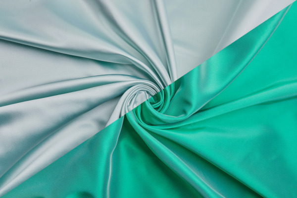 French Double Sided Acetate Duchess Satin - Ivory shot Emerald Green fabric