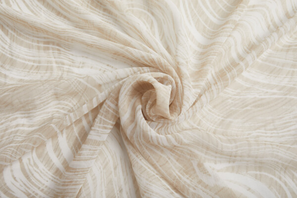 Painterly Brushstroke Wave Print Chiffon - Clay and Ivory fabric