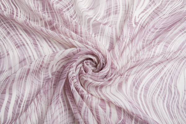 Painterly Brushstroke Wave Print Silk Chiffon - Mauve and Ivory fabric