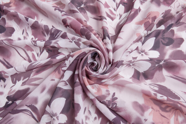 Watercolour Floral Print Chiffon - Mauve, Lilac, Pink and Ivory fabric