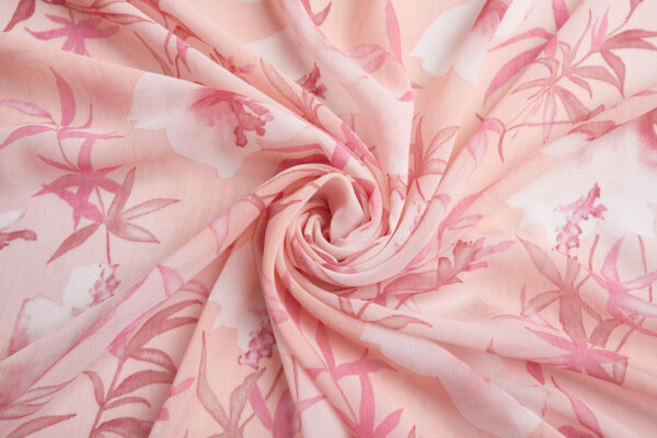 Watercolour Lilies Printed Chiffon - Corals & Pinks fabric