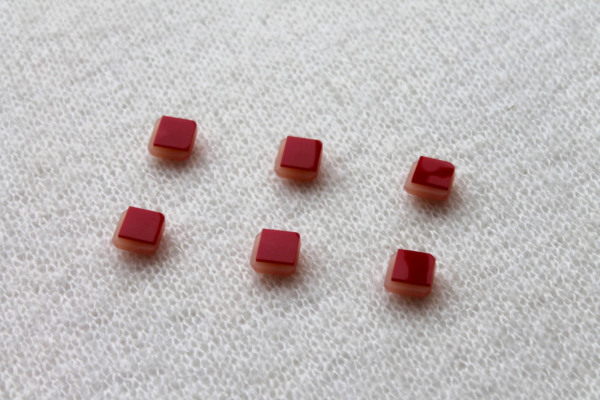 Red and White Square Resin Button - 1cm