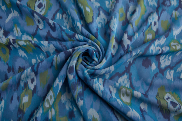 Ikat Print Chiffon - Blues, Greys and Green fabric